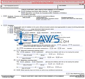 Form FL-341 Child Custody and Visitation Order Attachment