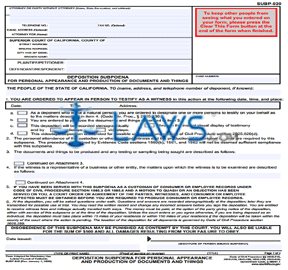 Deposition Subpoena For Personal Appearance and Production of Documents and Things