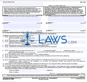 Notice of Entry of Judgment (Small Claims)
