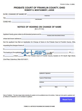 Form PC-NC-21.5 Notice of Hearing on Change of Name