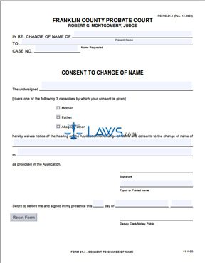 Form PC-NC-21.4 Consent to Change of Name
