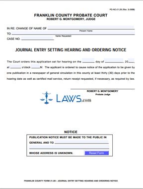 Form PC-NC-21.2B Journal Entry Setting Hearing and Ordering Notice
