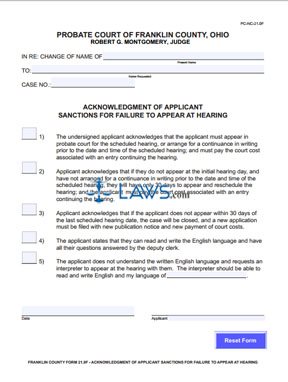 Form PC-NC-21.0F Acknowledgment of Applicant Sanctions for Failure to Appear At Hearing