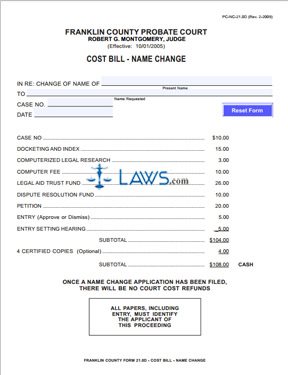 Form PC-NC-21.0D Cost Bill - Name Change