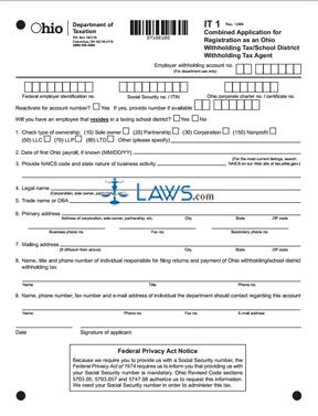 Form IT 1 Application for Registration as an Ohio Withholding Agent 