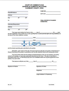 Form DR-601 Final Decree of Shared  Parenting 