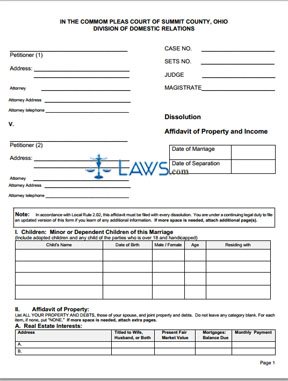Form Dissolution Affidavit of Property and Income