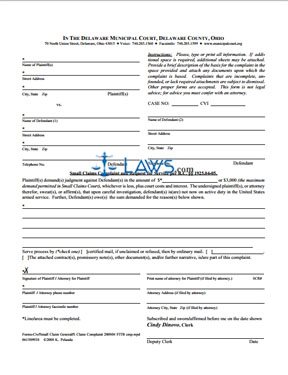 Form Small Claims Complaint and Request for Service per R.C.