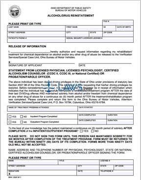 Form BMV 2326 Alcohol/Drug Reinstatement Form
