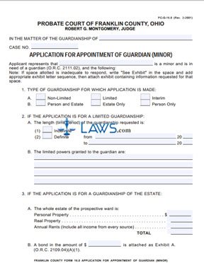 Form PC-G-16.0 Application for Appointment of Guardian (Minor)