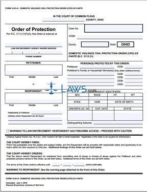 Form 10.01-H Domestic Violence Civil Protection Order (CPO) Ex Parte