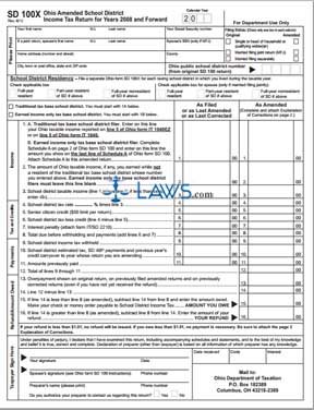 Form SD 100X Ohio Amended School District Income Tax Return for Years 2008 and Forward