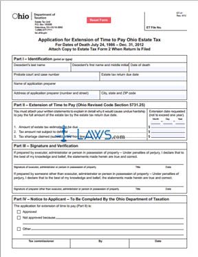 Form ET 41 Application for Extension of Time to Pay Ohio Estate Tax