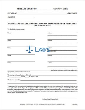 Notice and Citation of Hearing on Appointment of Fiduciary