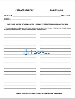 Waiver of Notice of Application to Relieve Estate from Administration