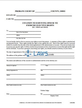 Citation to Surviving Spouse to Exercise Elective Rights