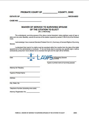 Waiver of Service to Surviving Spouse of the Citation to Elect