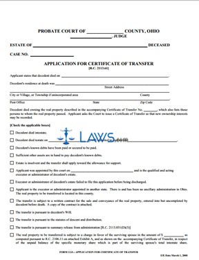Application for Certificate of Transfer