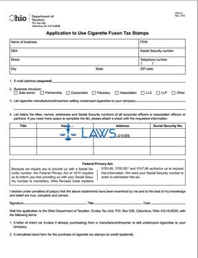 Application to Use Cigarette Fuson Tax Stamps 