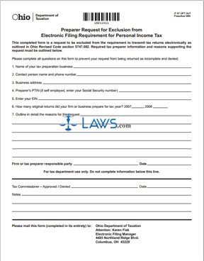 Preparer Request for Exclusion from Electronic Filing Requirement for Personal Income Tax 