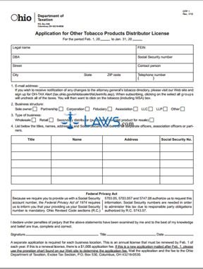 Application for Other Tobacco Products Distributor License 