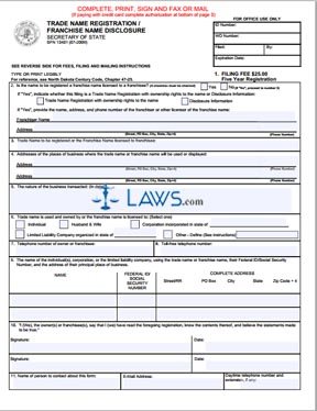 Form ND Trade Name Registration / Franchise Name Disclosure