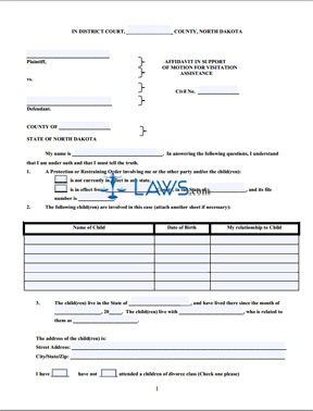 Form Affidavit in Support of Return to Motion for Visitation Assistance