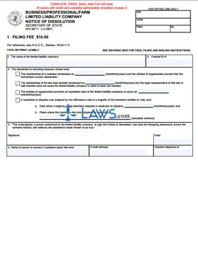 Form SFN 58711 Business/Professional/Farm Limited Liability Company Notice Of Dissolution 