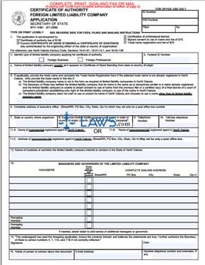 Form SFN 19381 Certificate Of Authority Foreign Limited Liability Company Application 