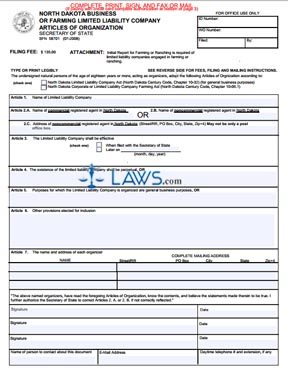 Form SF 58701 North Dakota Business Or Farming Limited Liability Company Articles Of Organization 