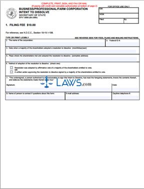 Form SFN 13006 Business/Professional/Farm Corporation Intent To Dissolve