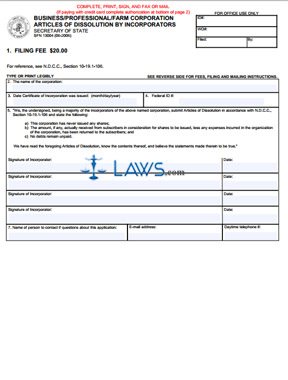 Form SFN-13004 Business/Professional/Farm Corporation Articles Of Dissolution By Incorporator 