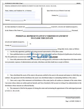 Personal Representative's Verified Statement