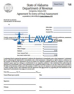 Form BA-RS2 Agreement to Entry of Final Assessment