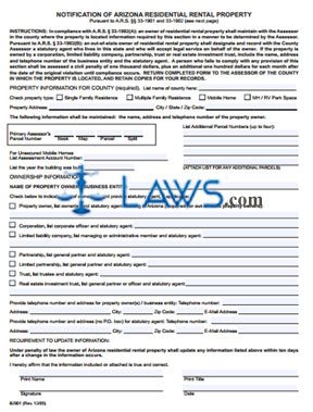 Form 82901 Notification of Arizona Residential Rental Property