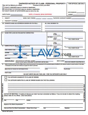 Form 82179PT Taxpayer Notice of Claim – Personal Property