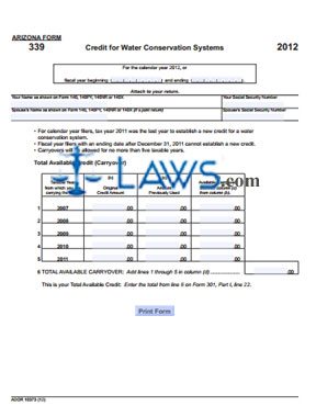 Form 339 Credit for Water Conservation Systems