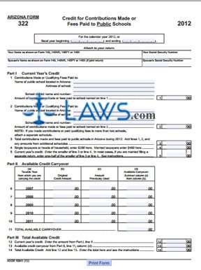 Form 322 Credit for Contributions Made or Fees Paid to Public Schools