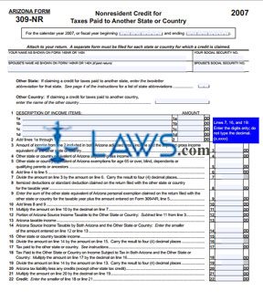 Form 309-NR Nonresident Credit for Taxes Paid to Another State or Country