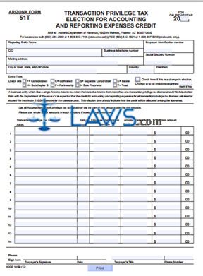 Form 51T Transaction Privilege Tax Election for Accounting and Reporting Expenses Credit