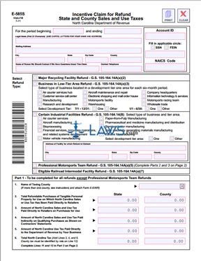 Form E-585S Incentive Claim for Refund State and County Sales and Use Taxes