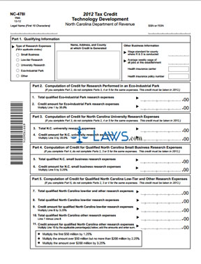 Form NC-478I Tax Credit Technology Development
