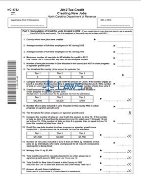 Form NC-478J Tax Credit Creating New Jobs