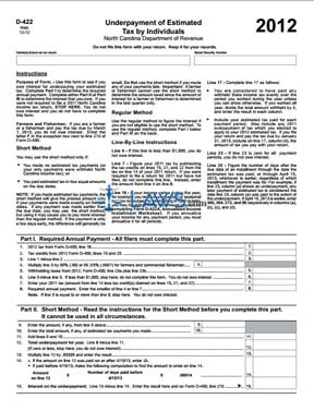 Form D-422 Underpayment of Estimated Tax by Individuals