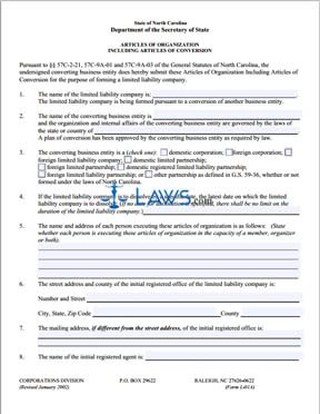 Form L-01A Articles of Organization, LLC (conversion of Business Entity) 
