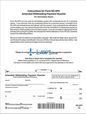 Form NC-5PX Amended Withholding Payment Voucher 