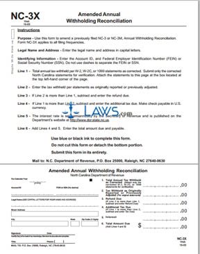 Form NC-3X Amended Annual Withholding Reconciliation 
