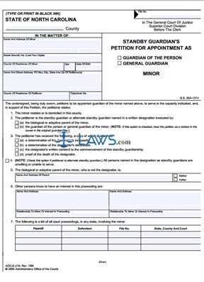 Form AOC-E-210 Standby Guardian's Petition for Appointment as (Minor)