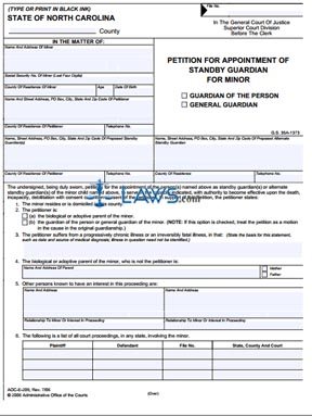 Form AOC-E-209 Petition for Appointment of Standby Guardian for Minor