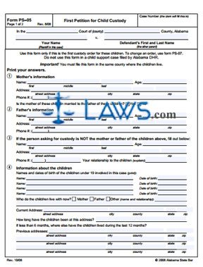 Form PS-05 First Petition for Child Custody 